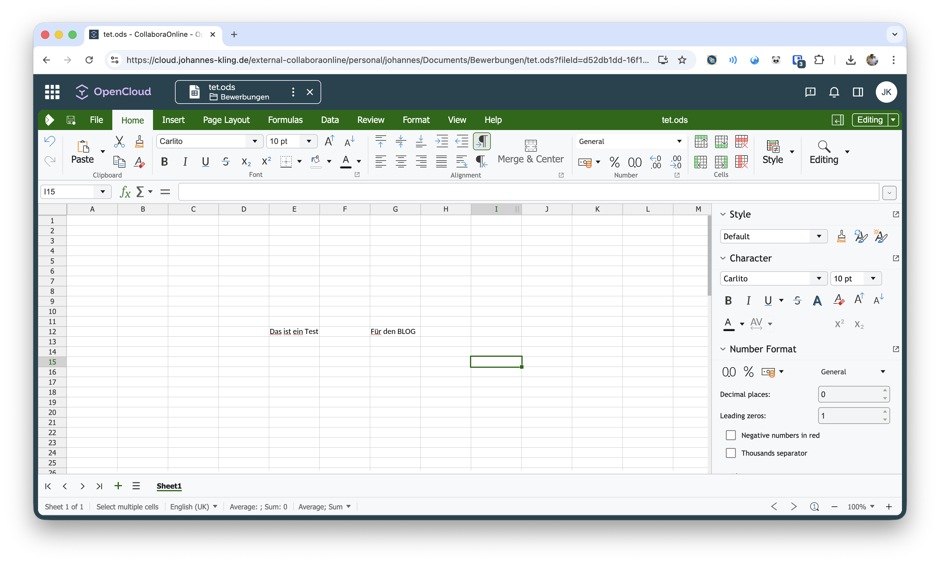 Collabora Online editing a document